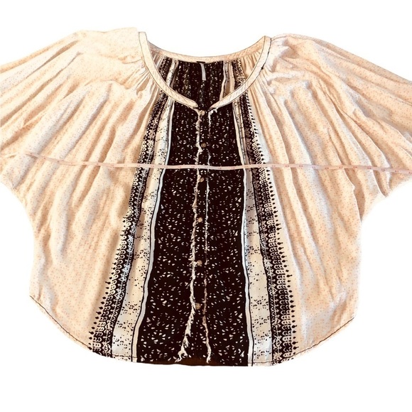 FREE PEOPLE WOMENS LIGHTWEIGHT BOHO TOP IN LIGHT ORANGE, WHITE AND BLACK SIZE S - Picture 13 of 14